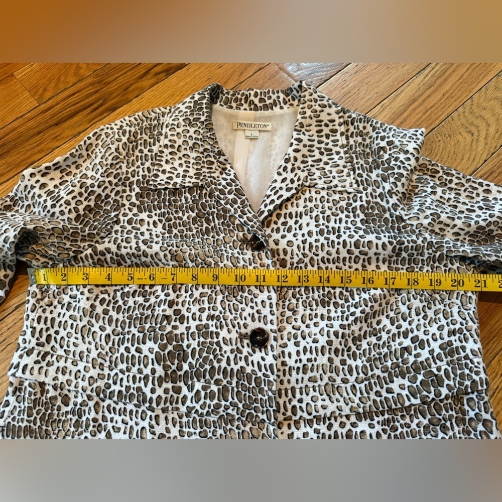 Pendleton Animal Cat Print Linen Blend Coat Blazer Jacket Brown/White Women Sz L - Picture 13 of 16